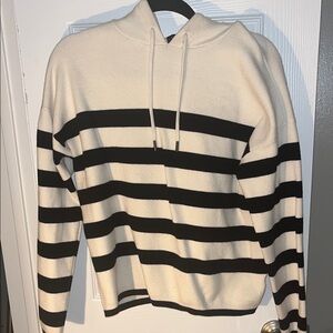 Cynthia Rowley Cream and Black Striped Cowl Neck Sweater